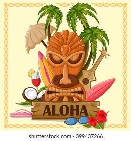 Vector design of Tiki tropical with tribal mask