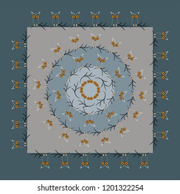 Vector design of tile, carpet, tablecloth fabric, cushion, pillow, bags, cover. Stylized design of owls. All elements are located on separate layers.