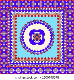 Vector design of tile, carpet, tablecloth fabric, cushion, pillow, bags, cover. Square with fantasy, fancy shapes.