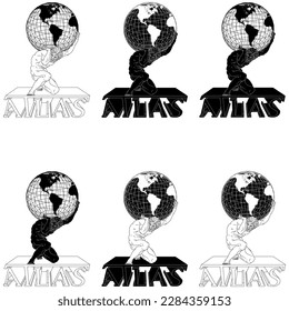 Vector design of the titan Atlas holding the planet earth on his shoulders, titan from Greek mythology holding the earth sphere