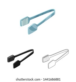 Vector design of tongs and dishware icon. Set of tongs and cafe stock symbol for web.