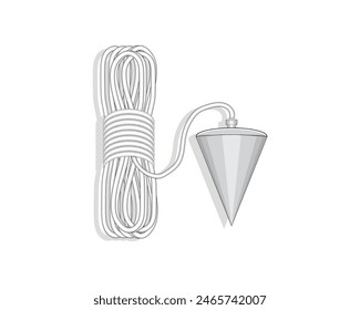 vector design of a tool consisting of a long rope and a cone-shaped iron weight called an unting shear which is usually used to measure the straightness of a plane in architecture or civil engineering