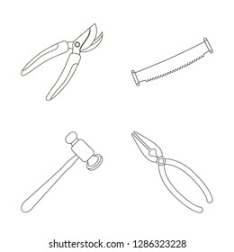 Vector design of tool and construction icon. Collection of tool and carpentry vector icon for stock.