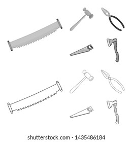 Vector design of tool and construction sign. Set of tool and carpentry vector icon for stock.