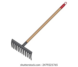 vector design of a tool to help clean or scratch grass or soil with a handle made of wood and a bottom made of iron