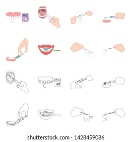 Vector design of tooth and happy logo. Set of tooth and whitening stock vector illustration.