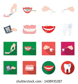 Vector design of tooth and happy sign. Collection of tooth and whitening stock vector illustration.