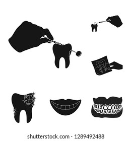 Vector design of tooth and happy symbol. Set of tooth and whitening vector icon for stock.