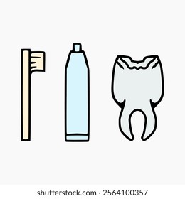 vector design of toothpaste, toothbrush and teeth on white background