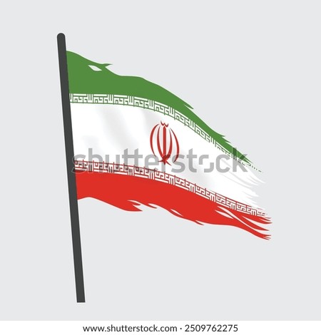 A vector design of the torn and tattered Iran flag. Perfect for projects needing a distressed, weathered, and textured national symbol.