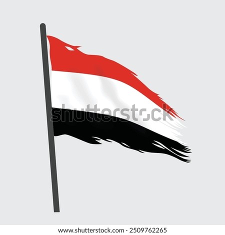 A vector design of the torn and tattered Yemen flag. Perfect for projects needing a distressed, weathered, and textured national symbol.