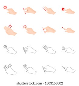 Vector design of touchscreen and hand logo. Set of touchscreen and touch stock symbol for web.