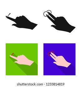 Vector design of touchscreen and hand symbol. Set of touchscreen and touch stock symbol for web.