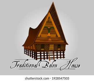 vector design of traditional house building "Bolon House" from North Sumatra in Indonesia.