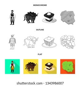 Vector design of traditional and tour icon. Set of traditional and landmarks vector icon for stock.