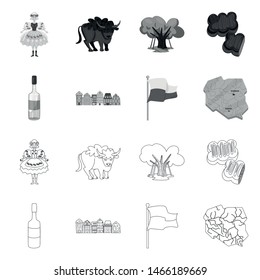 Vector design of traditional and tour sign. Set of traditional and landmarks stock vector illustration.