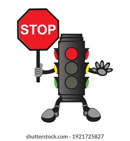 vector design of traffic lights, lights that control the flow of traffic installed on roads, zebra crossings, and other traffic flow areas.