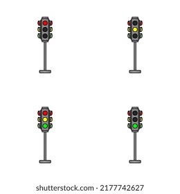 vector design of traffic lights, lights that control the flow of traffic installed on roads, zebra crossings, and other traffic flow areas.