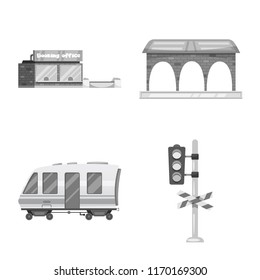 Vector design of train and station icon. Collection of train and ticket stock symbol for web.