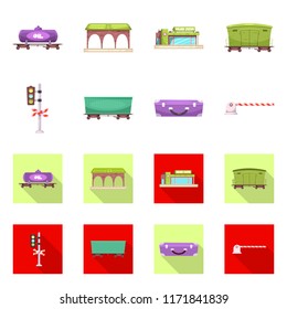 Vector design of train and station icon. Collection of train and ticket vector icon for stock.