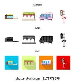 Vector design of train and station icon. Set of train and ticket stock vector illustration.