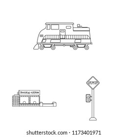 Vector design of train and station icon. Set of train and ticket vector icon for stock.