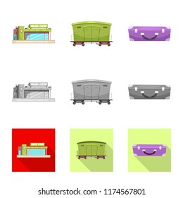 Vector design of train and station icon. Set of train and ticket stock symbol for web.
