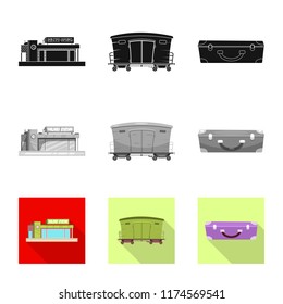 Vector design of train and station icon. Set of train and ticket vector icon for stock.