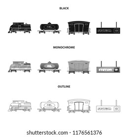 Vector design of train and station icon. Collection of train and ticket vector icon for stock.
