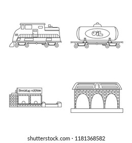 Vector design of train and station icon. Set of train and ticket stock vector illustration.
