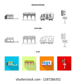 Vector design of train and station icon. Collection of train and ticket stock vector illustration.