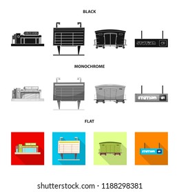 Vector design of train and station icon. Set of train and ticket stock vector illustration.