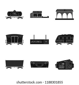 Vector design of train and station icon. Collection of train and ticket stock symbol for web.