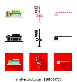 Vector design of train and station icon. Collection of train and ticket vector icon for stock.