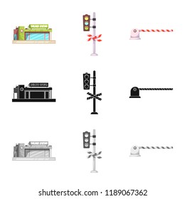 Vector design of train and station icon. Collection of train and ticket vector icon for stock.