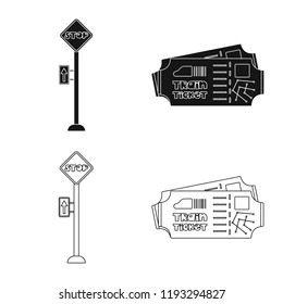 Vector design of train and station icon. Set of train and ticket stock vector illustration.