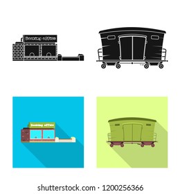 Vector design of train and station icon. Set of train and ticket vector icon for stock.