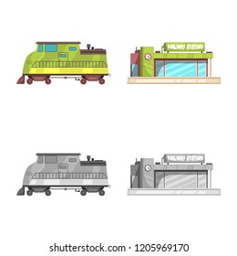 Vector design of train and station icon. Collection of train and ticket stock symbol for web.