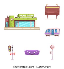 Vector design of train and station icon. Set of train and ticket stock vector illustration.