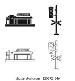 Vector design of train and station icon. Set of train and ticket vector icon for stock.