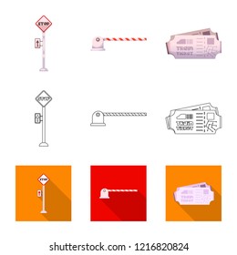 Vector design of train and station icon. Set of train and ticket stock symbol for web.