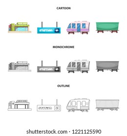 Vector design of train and station icon. Collection of train and ticket stock symbol for web.
