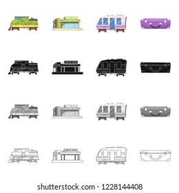 Vector design of train and station icon. Collection of train and ticket vector icon for stock.