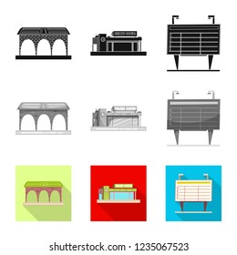 Vector design of train and station icon. Collection of train and ticket stock symbol for web.