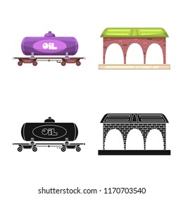 Vector design of train and station logo. Collection of train and ticket vector icon for stock.