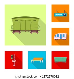 Vector design of train and station logo. Collection of train and ticket vector icon for stock.