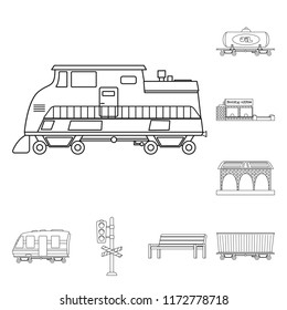 Vector design of train and station logo. Collection of train and ticket stock vector illustration.