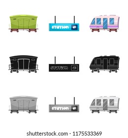Vector design of train and station logo. Collection of train and ticket stock vector illustration.