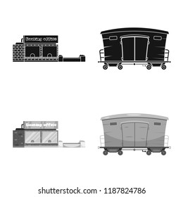 Vector design of train and station logo. Set of train and ticket stock vector illustration.