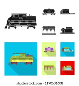 Vector design of train and station logo. Set of train and ticket stock vector illustration.